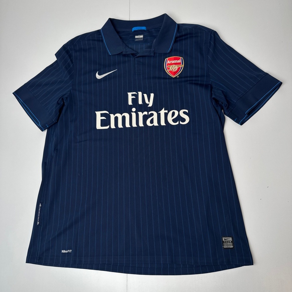 Nike Arsenal FC 2009-2010 Away Jersey Navy Blue Pinstripe XL Fly Emirates - Picture 2 of 11